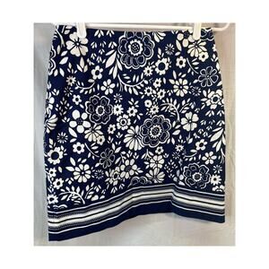 Talbots Women 2P‎ Navy Blue White Floral Lined Classic Cotton A-Line Skirt